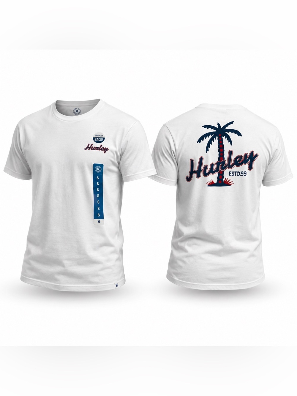 Hurley White Short Sleeve Tee with Blue Interior Print